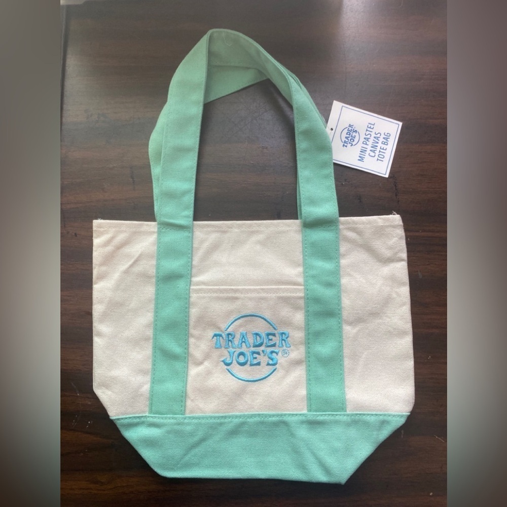 Trader Joe's *Limited Edition* Mini Canvas Tote Bag Mint Green, NEW 2025 - Picture 1 of 2
